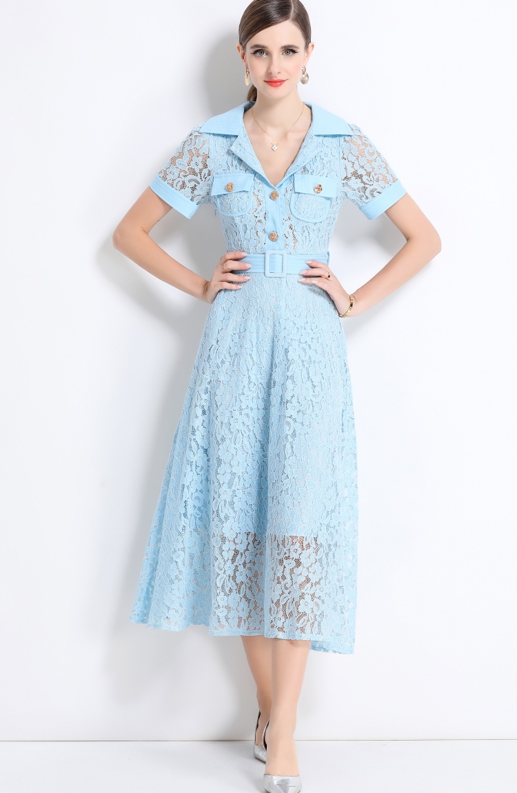 With belt pocket summer high waist A-line dress