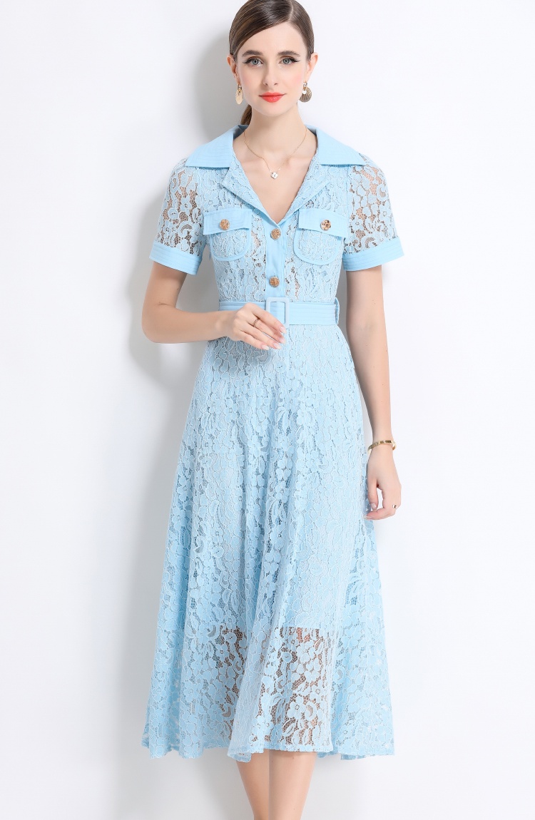 With belt pocket summer high waist A-line dress