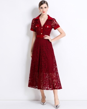Temperament high waist with belt pocket A-line summer dress