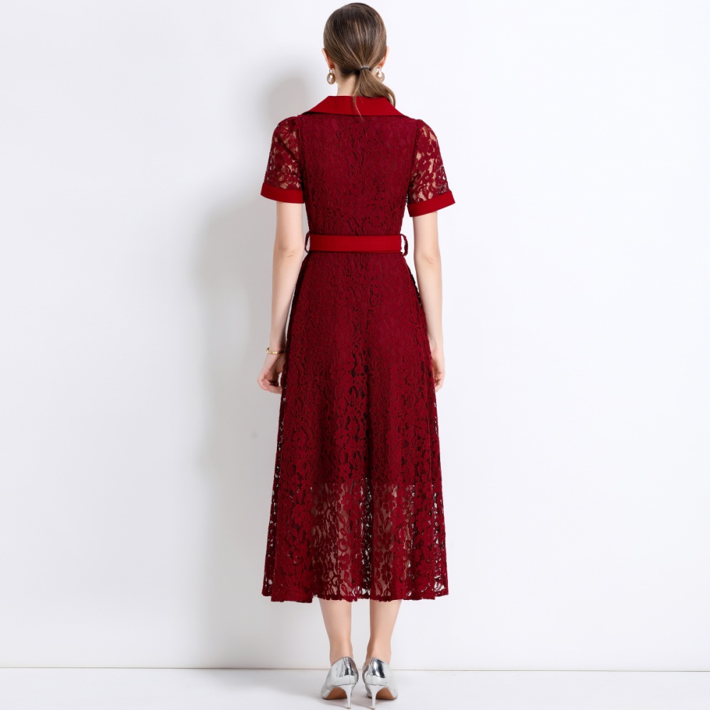 Temperament high waist with belt pocket A-line summer dress