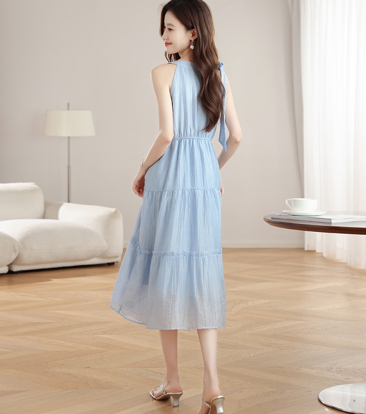 France style sleeveless dress pinched waist strap dress