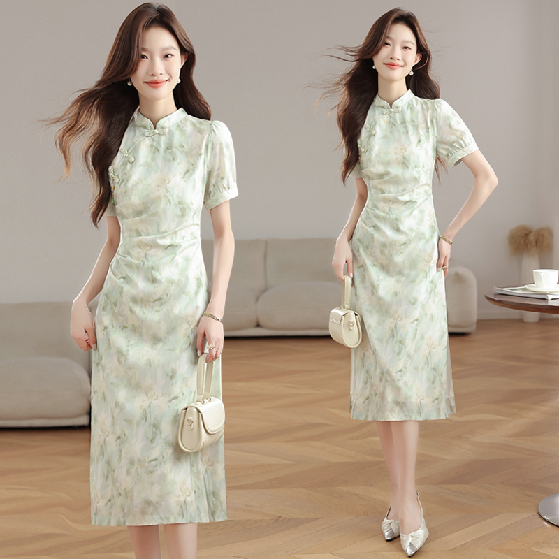 Thin summer cheongsam Chinese style dress for women