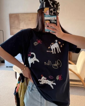 Spots dog pure cotton cotton printing T-shirt for women