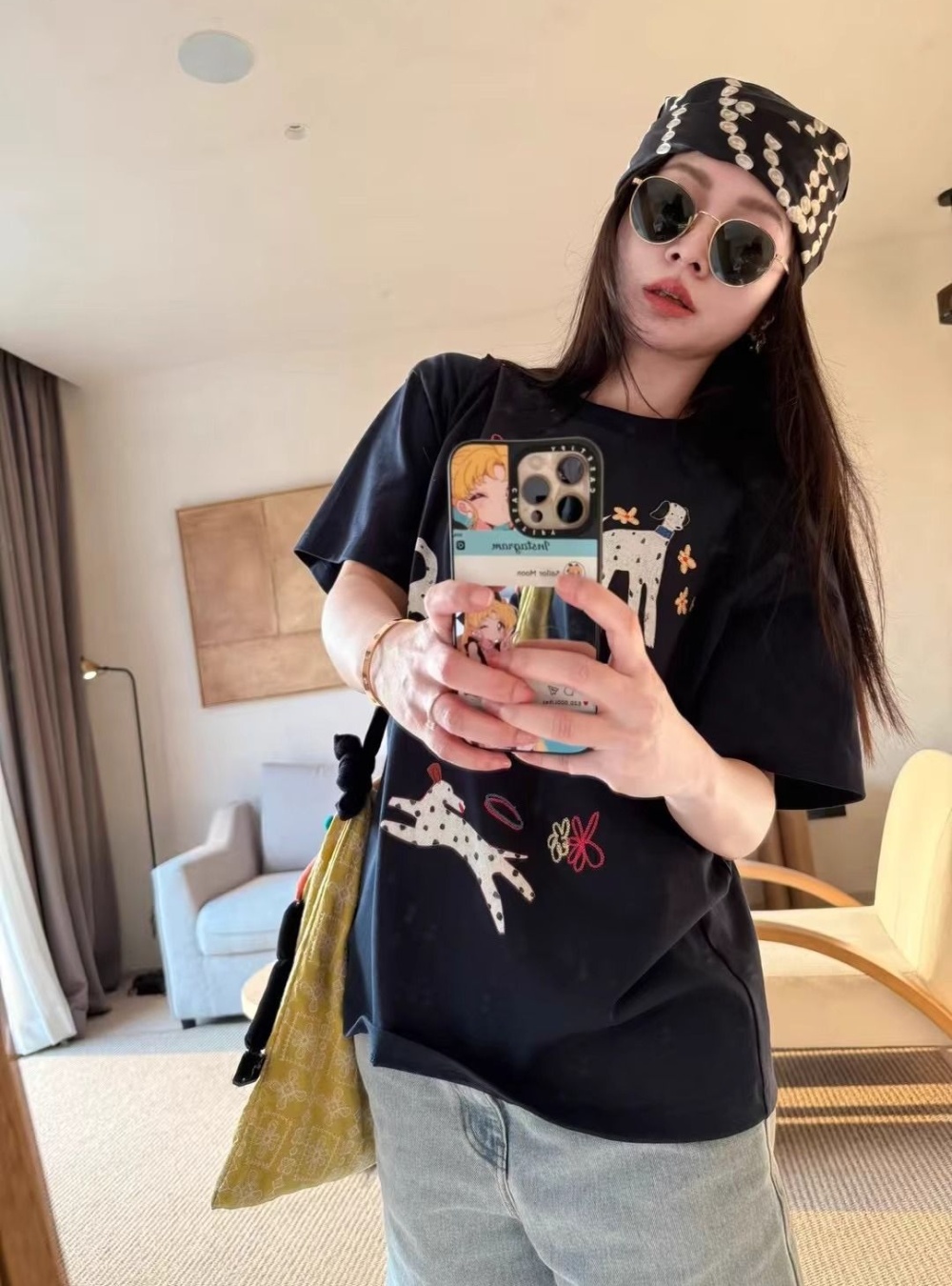 Spots dog pure cotton cotton printing T-shirt for women