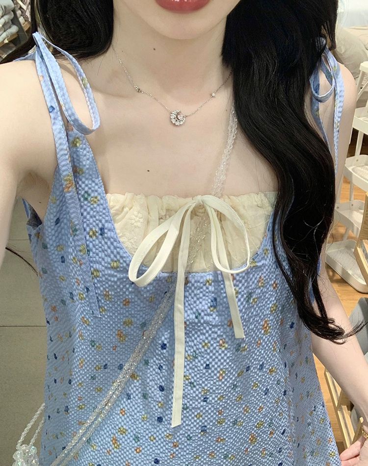 France style polka dot fresh long dress summer sling dress