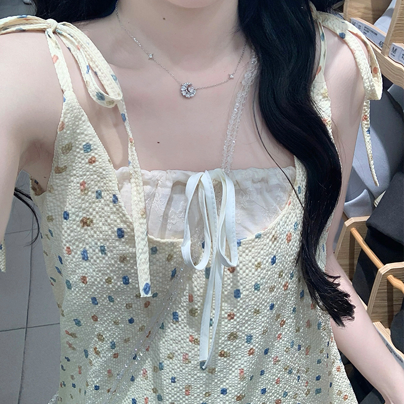 France style polka dot fresh long dress summer sling dress