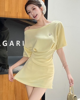 Package hip tops pinched waist short skirt 2pcs set