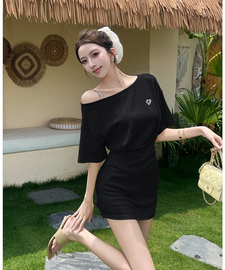 Package hip tops pinched waist short skirt 2pcs set
