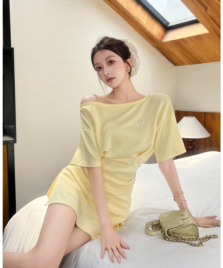 Package hip tops pinched waist short skirt 2pcs set