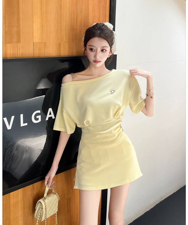 Package hip tops pinched waist short skirt 2pcs set