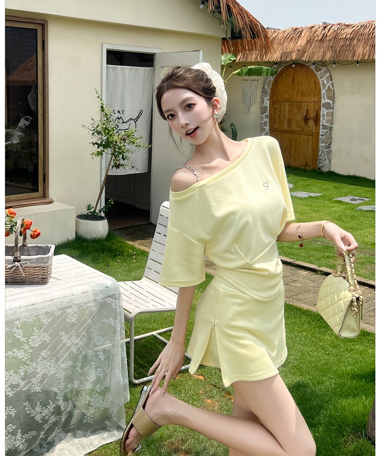 Package hip tops pinched waist short skirt 2pcs set