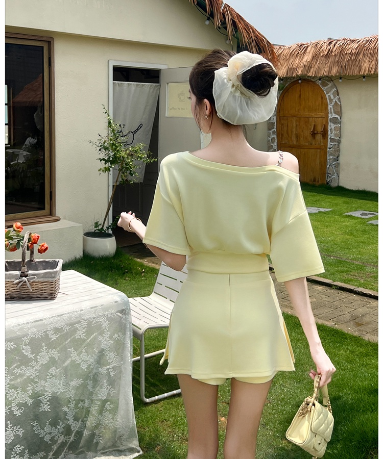 Package hip tops pinched waist short skirt 2pcs set
