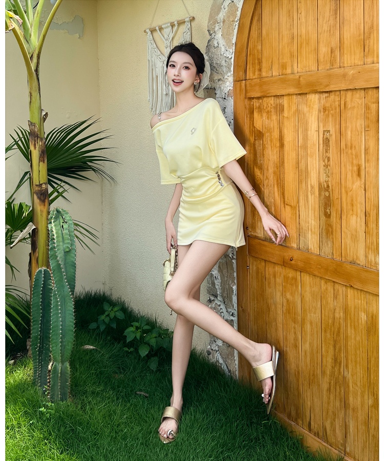 Package hip tops pinched waist short skirt 2pcs set