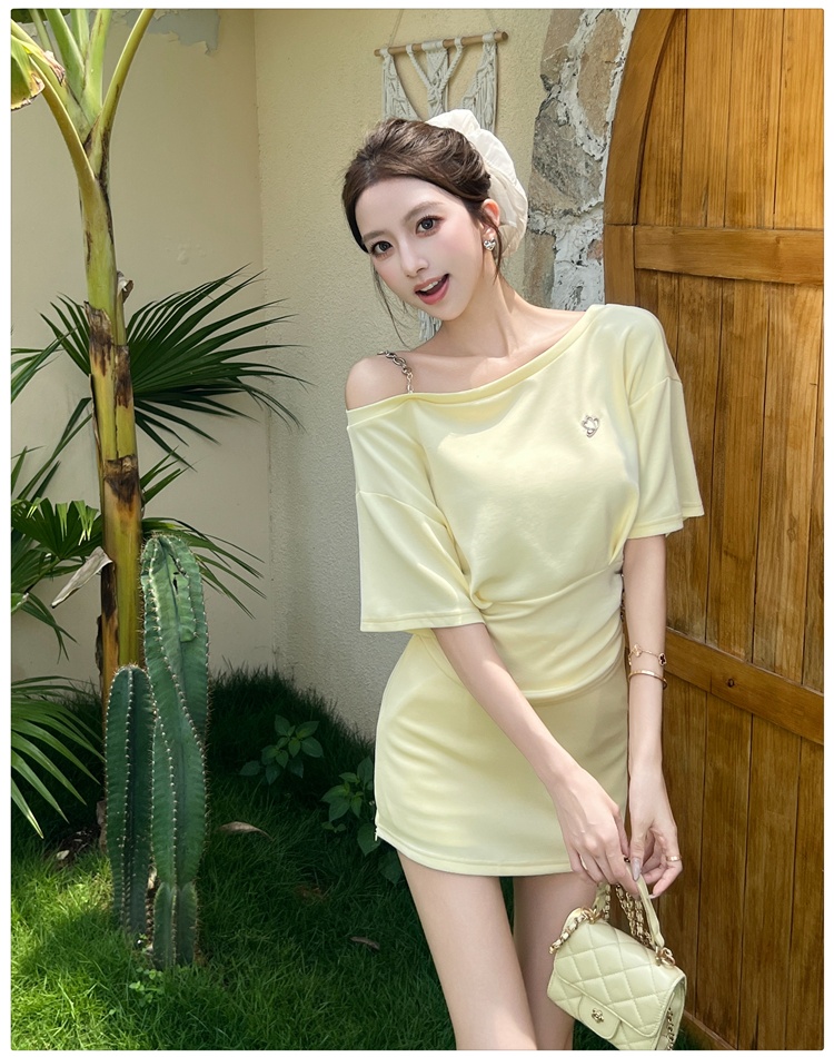 Package hip tops pinched waist short skirt 2pcs set