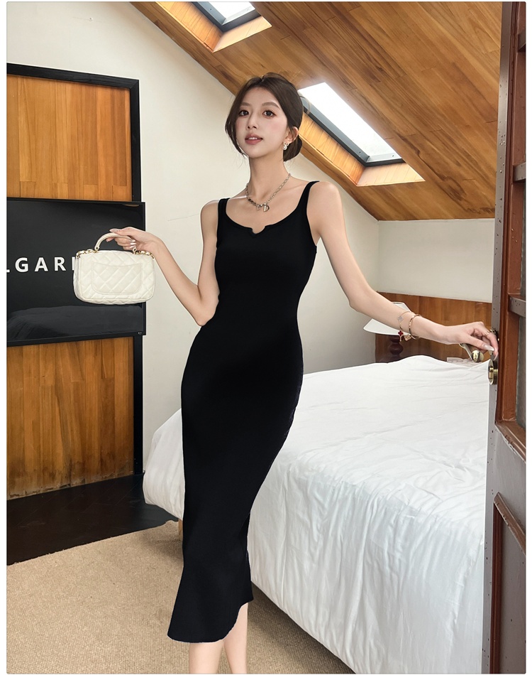 Knitted sexy strap dress V-neck ice silk dress