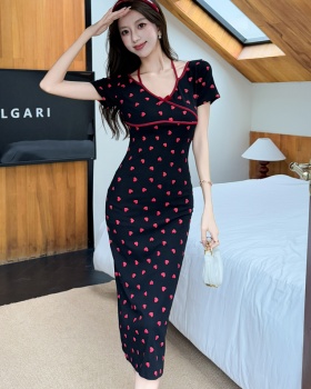 Slim summer long dress heart halter dress for women
