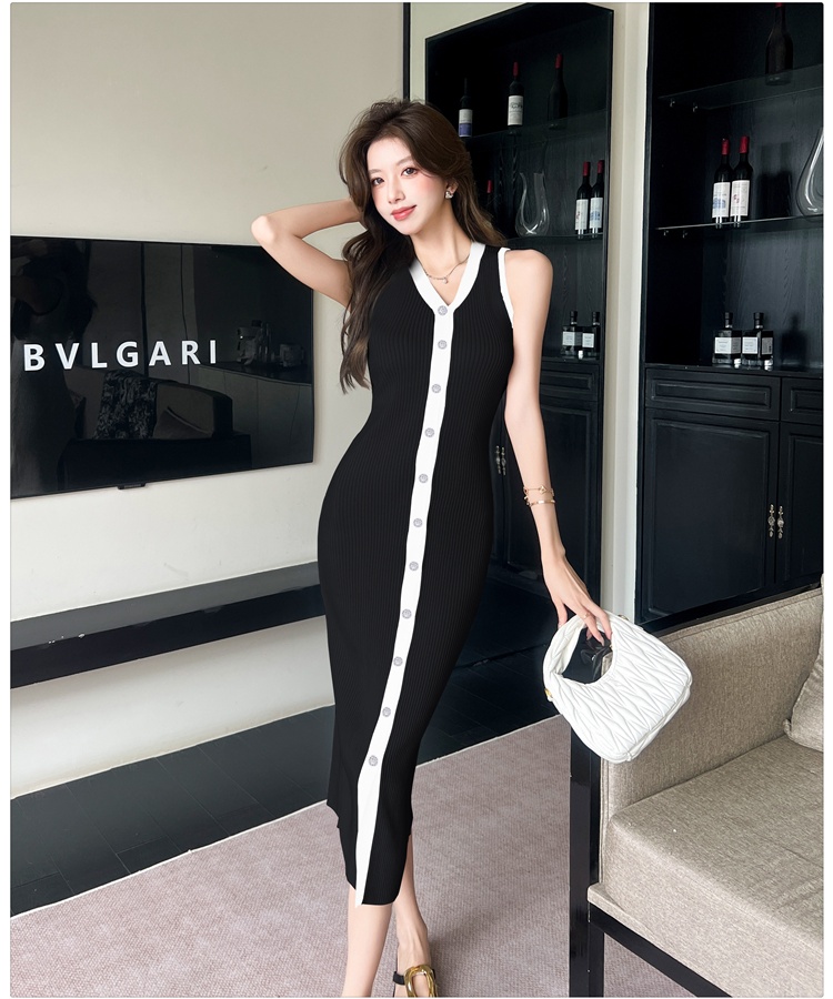 Swan slim long dress France style black-white cardigan