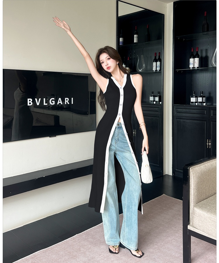 Swan slim long dress France style black-white cardigan