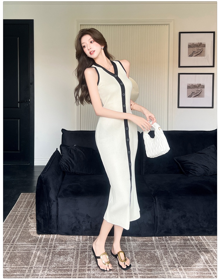 Swan slim long dress France style black-white cardigan