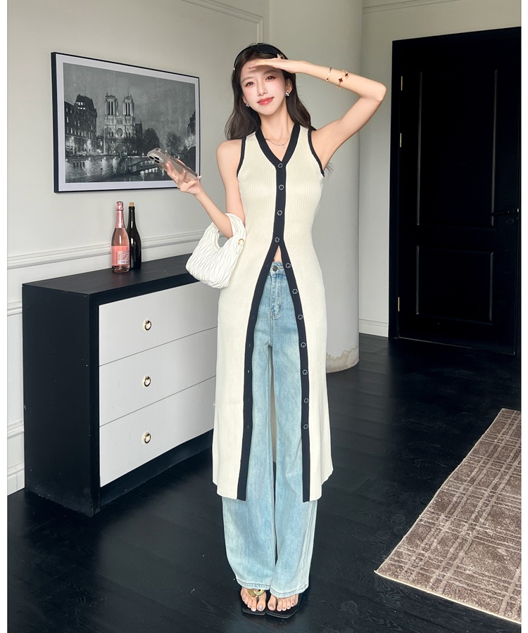 Swan slim long dress France style black-white cardigan