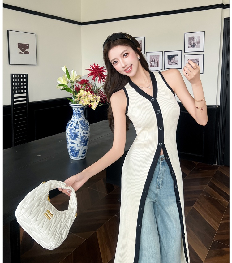 Swan slim long dress France style black-white cardigan