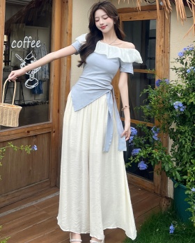 Wrapped chest T-shirt wide leg pants 2pcs set