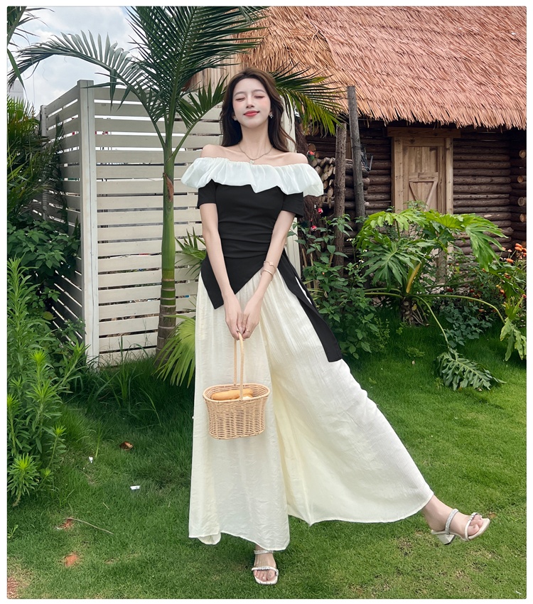 Wrapped chest T-shirt wide leg pants 2pcs set