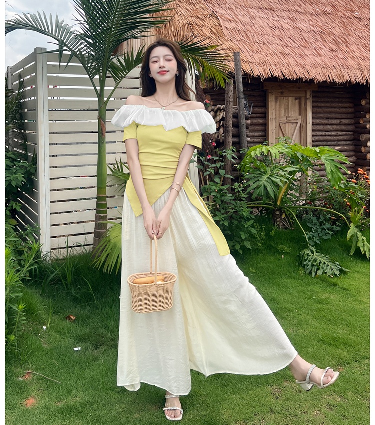 Wrapped chest T-shirt wide leg pants 2pcs set