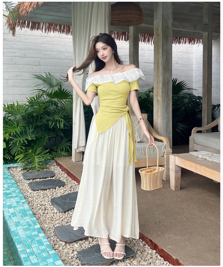 Wrapped chest T-shirt wide leg pants 2pcs set