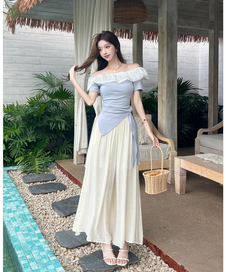 Wrapped chest T-shirt wide leg pants 2pcs set