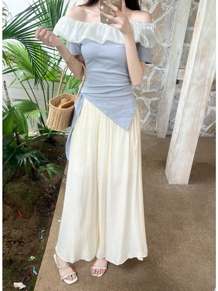 Wrapped chest T-shirt wide leg pants 2pcs set