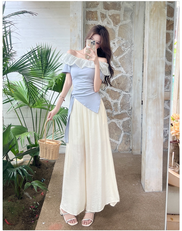 Wrapped chest T-shirt wide leg pants 2pcs set