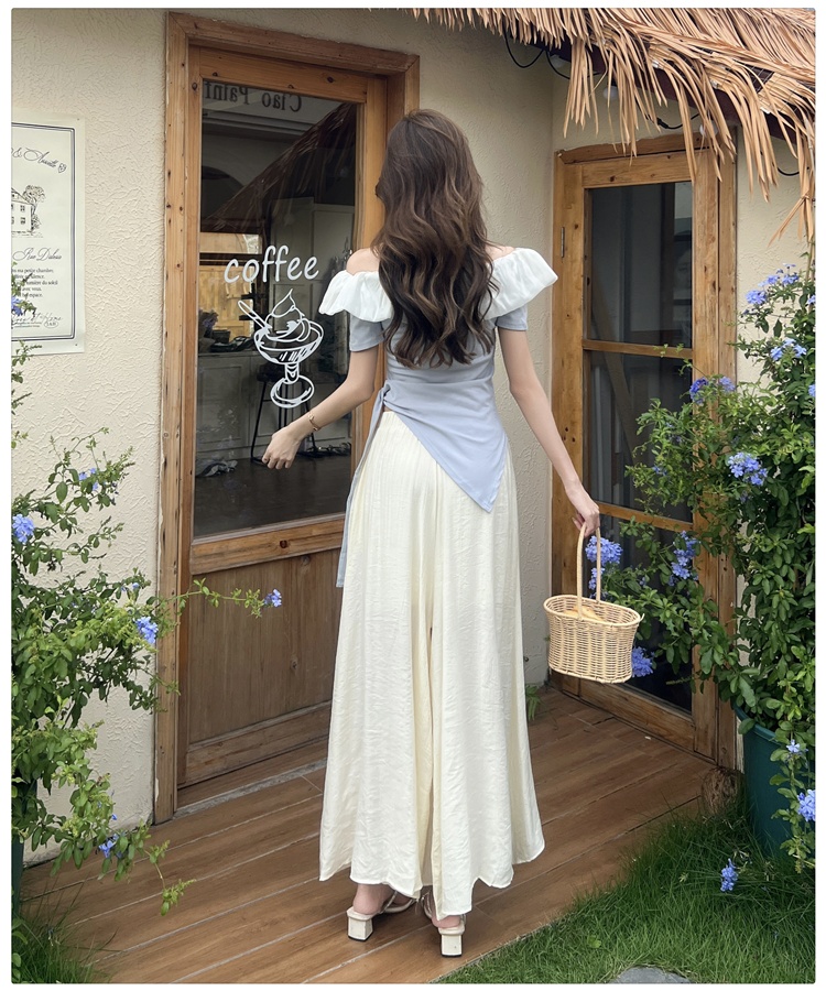 Wrapped chest T-shirt wide leg pants 2pcs set