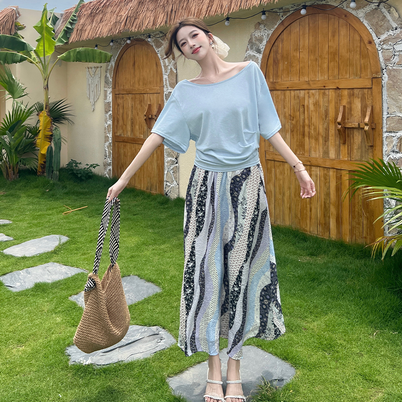 Loose big round neck T-shirt short sleeve skirt a set