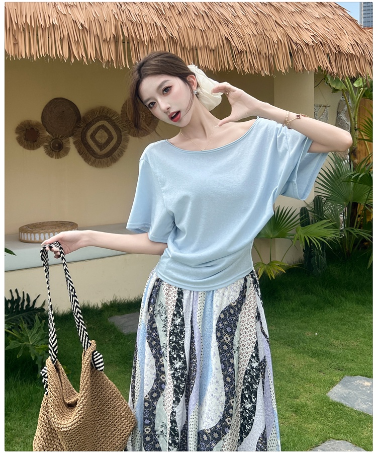Loose big round neck T-shirt short sleeve skirt a set