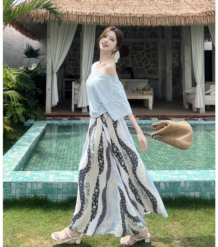 Loose big round neck T-shirt short sleeve skirt a set
