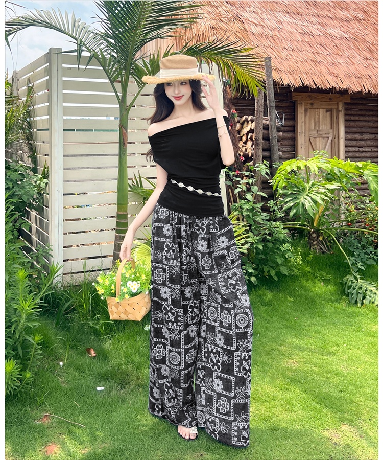 Big skirt simple T-shirt slim long skirt 2pcs set