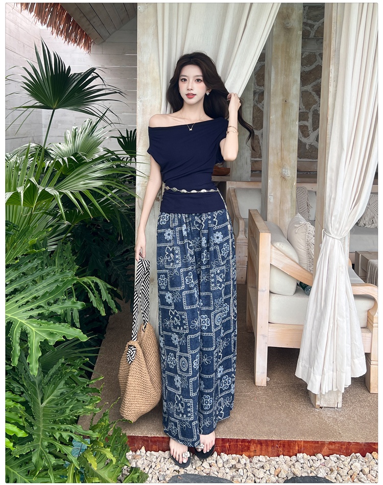 Big skirt simple T-shirt slim long skirt 2pcs set