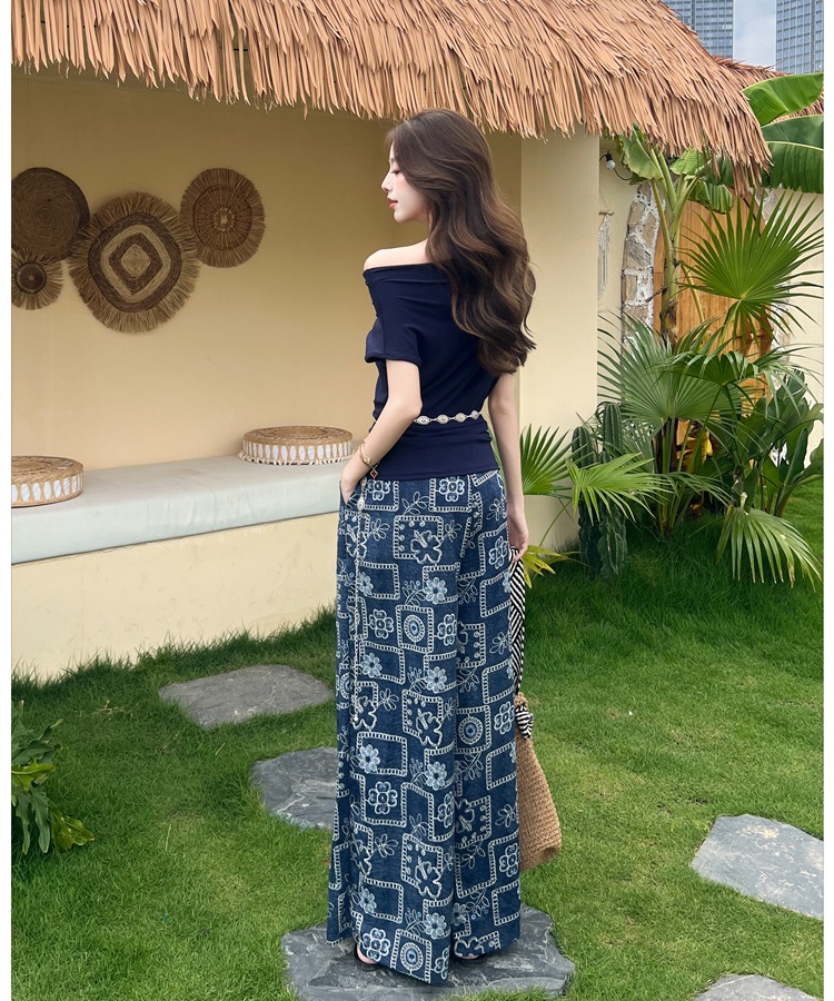 Big skirt simple T-shirt slim long skirt 2pcs set