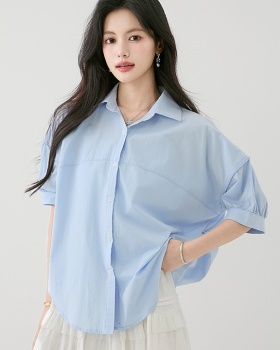 Slim summer loose tops Casual short sleeve blue shirt