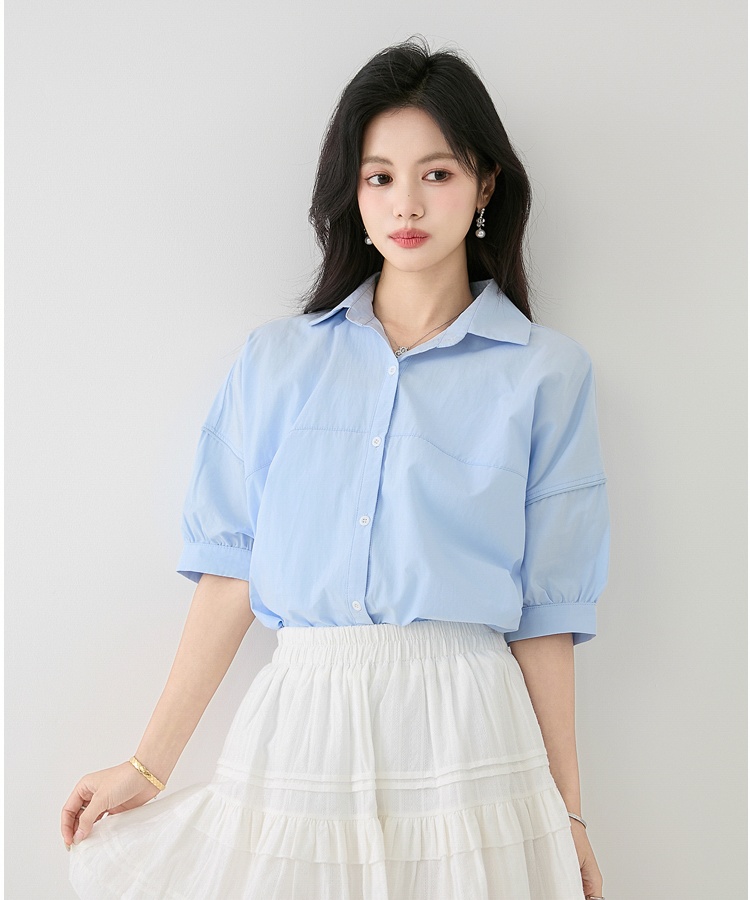 Slim summer loose tops Casual short sleeve blue shirt