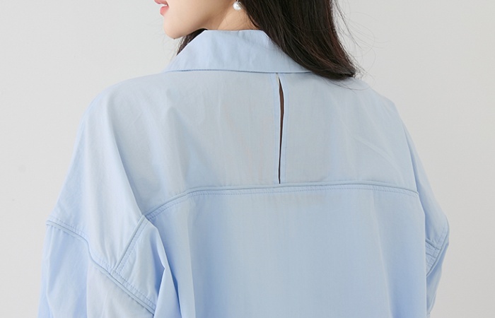 Slim summer loose tops Casual short sleeve blue shirt