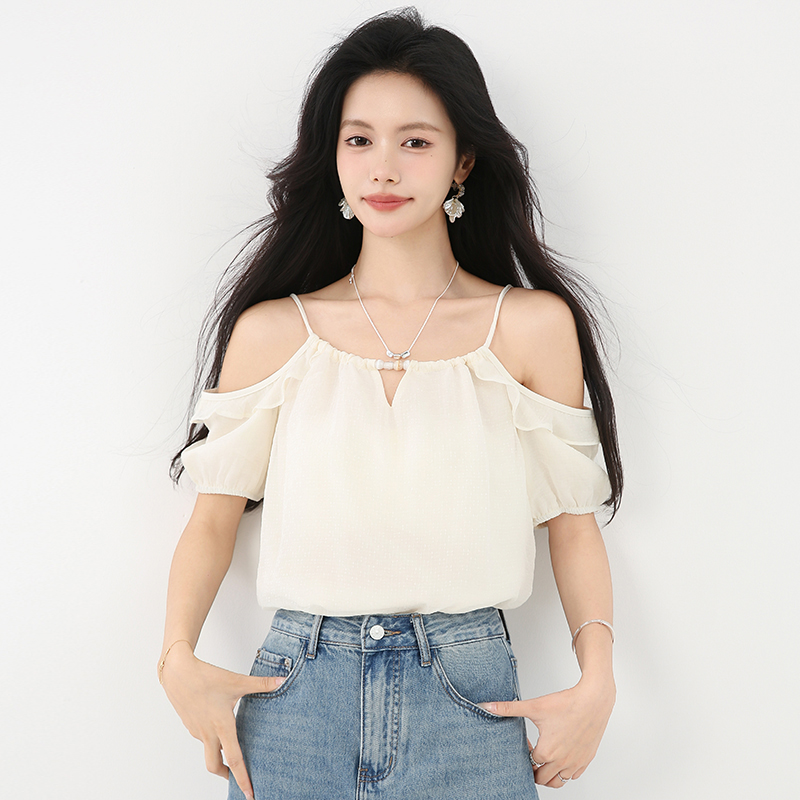 Loose strapless halter unique short sleeve shirt