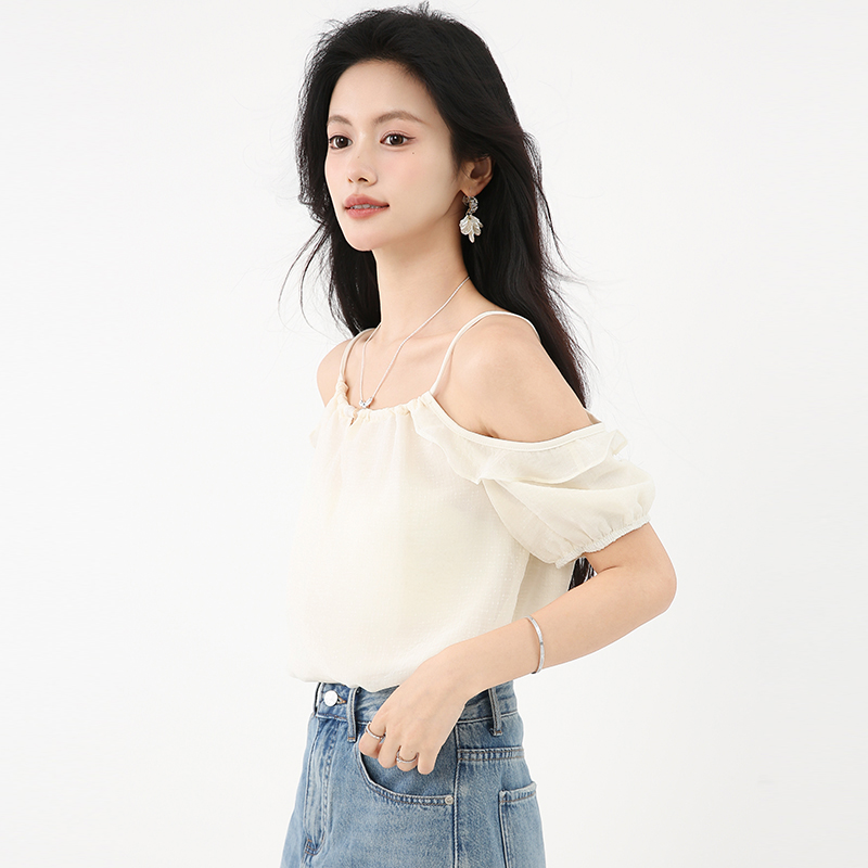 Loose strapless halter unique short sleeve shirt