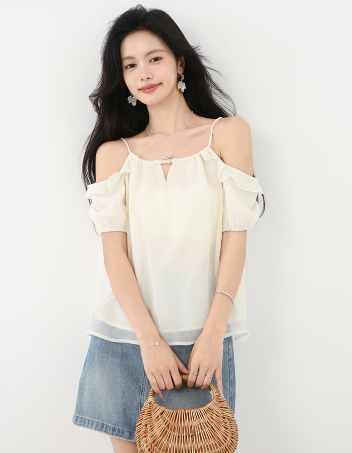 Loose strapless halter unique short sleeve shirt