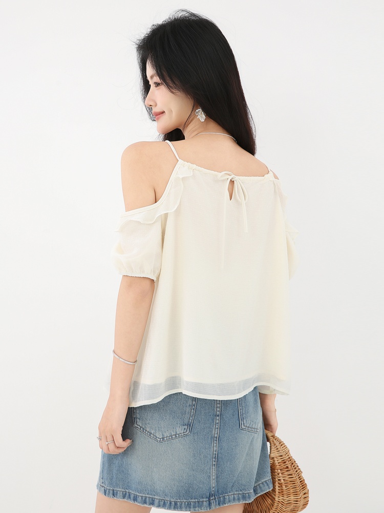 Loose strapless halter unique short sleeve shirt