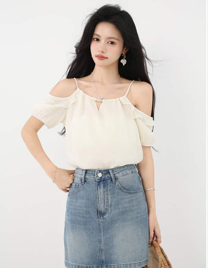 Loose strapless halter unique short sleeve shirt
