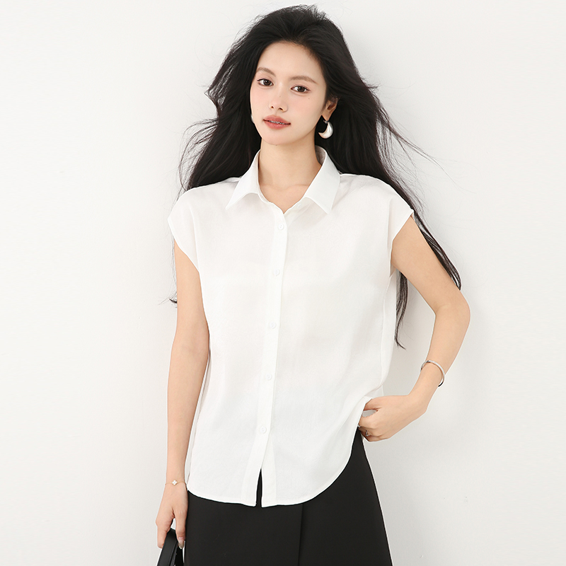 Satin back hollow shirt summer all-match small shirt