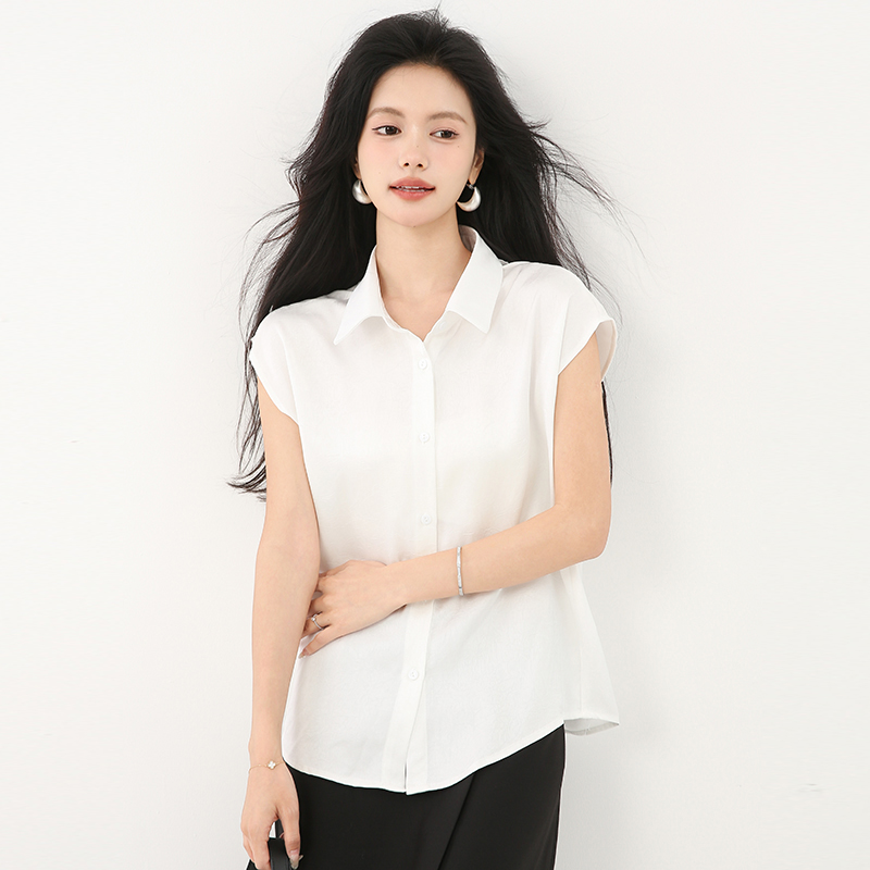 Satin back hollow shirt summer all-match small shirt