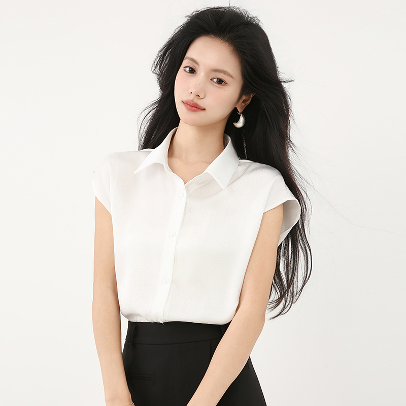 Satin back hollow shirt summer all-match small shirt